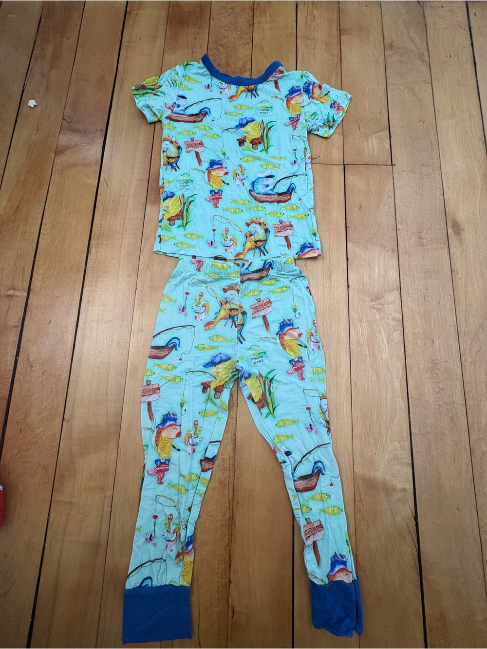 {Birdie Bean} Short-Sleeved “Gone Fishing” Print Kids Pajama Set
